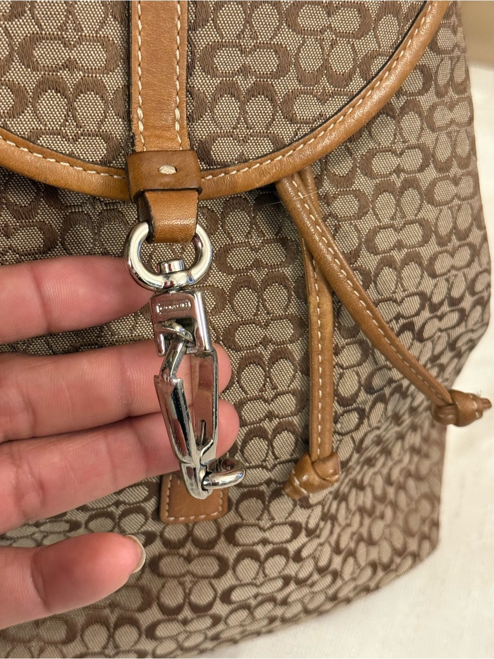 Coach Brown Signature Canvas Backpack with Tan Leather Trim - Picture 5 of 12
